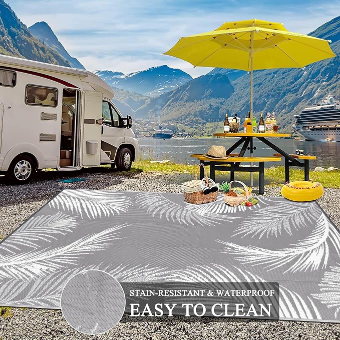Pauwer Waterproof Outdoor Rug 9x12, Reversible Plastic Straw Patio Camping Rug - Image 7