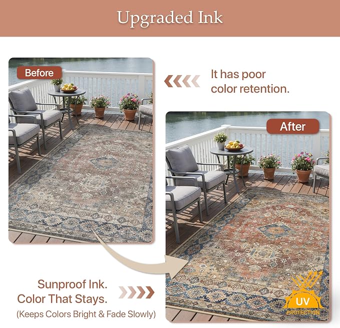 GENIMO Outdoor & Indoor Area Rug 8'x10', Waterproof, Non-Shedding, Easy Cleaning - Image 5