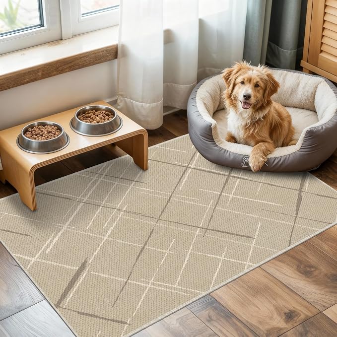 Beige Runner Rug Ultra Non-Slip 2x4 Washable Bedroom Rugs Modern Tear and Stain by TTelephant