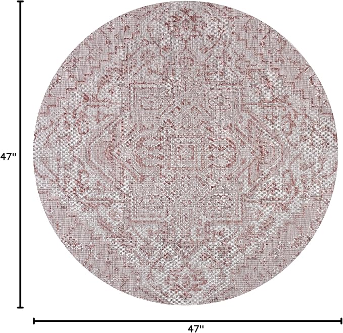 JONATHAN Y Boho Medallion Indoor Outdoor Round Area Rug 4 Ft Red/Taupe - Image 2