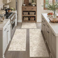 Neutral Kitchen Rug Set of 3 Washable Beige Vintage Kitchen Mats by WondRg
