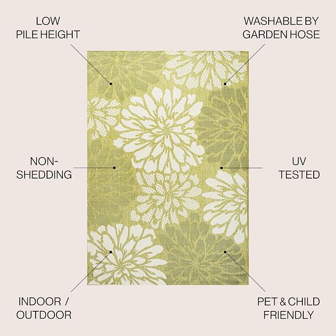 JONATHAN Y Floral Textured Weave Indoor Outdoor Area Rug 9X12 Green/Cream - Image 2