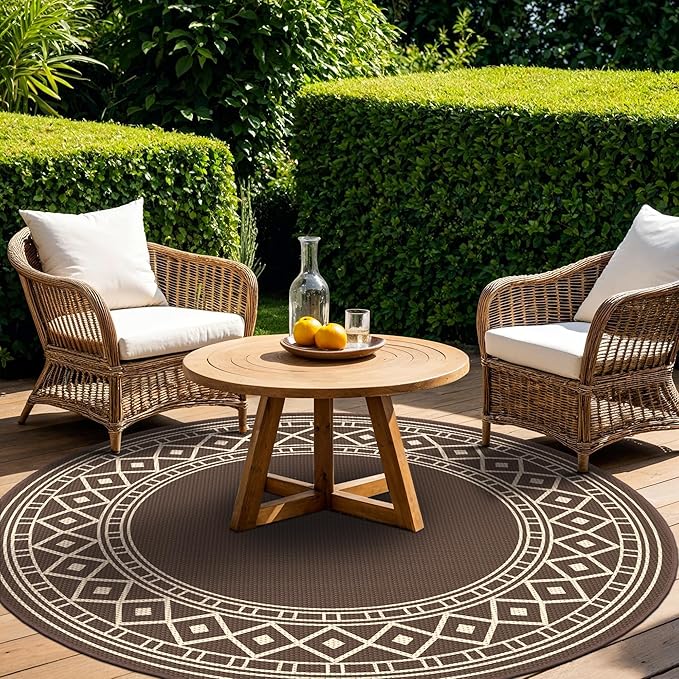 GENIMO Outdoor Rug Waterproof for Patio Decor, Round 10' Foldable Reversible by GENIMO