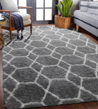 ONASAR 5x7 Area Rugs for Living Room Bedroom, Fluffy Grey and White Faux Fur - Image 5
