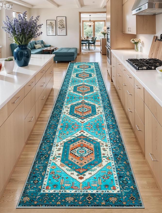 SERISSA Runner Rug for Hallways, Extra Long Boho Rug Ultra Soft Vintage Blue - Image 2