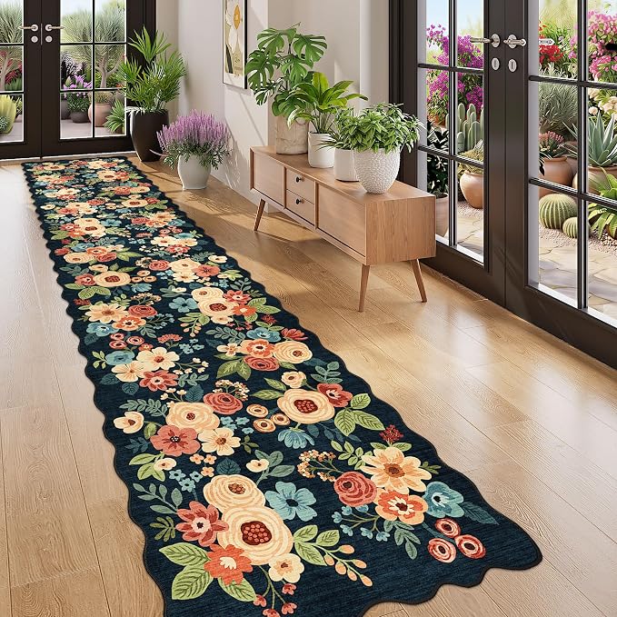 DUKINO 2x12 Runner Rug for Hallway, Soft Floral Washable Kitchen Runner Rug - Image 3