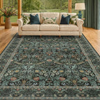 Washable Area Rug 9x12 Living Room, Ultra Soft Dark Floral Large Washable Rugs - Image 9