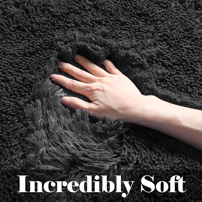 ONASAR Black Area Rugs 9x12 Living Room, Large Fluffy Shag Bedroom Rug - Image 2