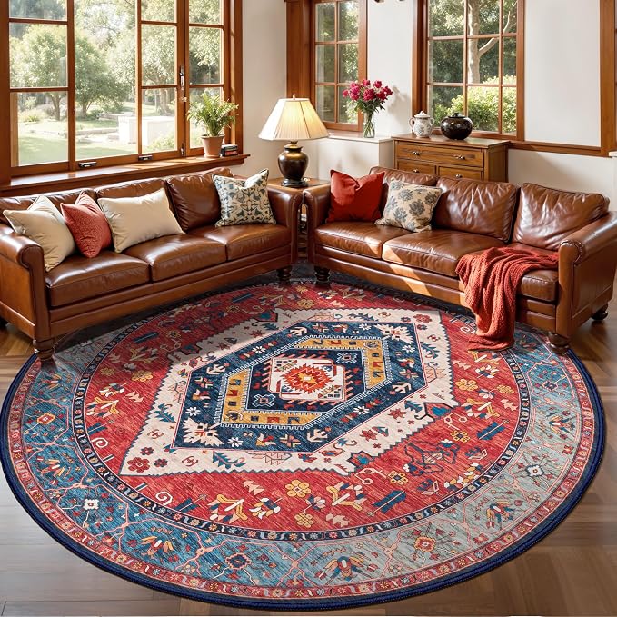 SERISSA Boho Round Area Rug, 8ft Washable Non-Slip Circle Rug, Ultra Soft Large by SERISSAHomeDecorCollection