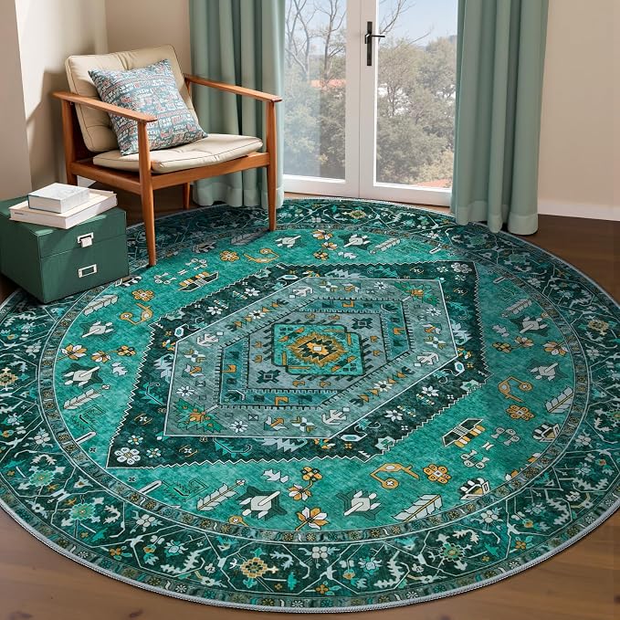 SERISSA Boho Round Area Rug, 6ft Washable Non-Slip Circle Rug, Ultra Soft by SERISSAHomeDecorCollection