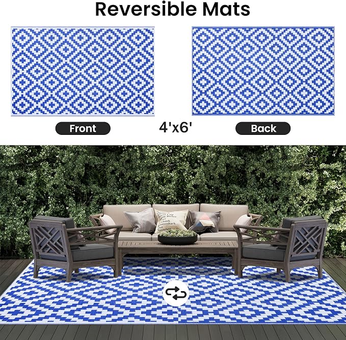 Smiry Waterproof Outdoor Rug 4x6 ft, Reversible Plastic Straw Patio Camping Rugs - Image 3