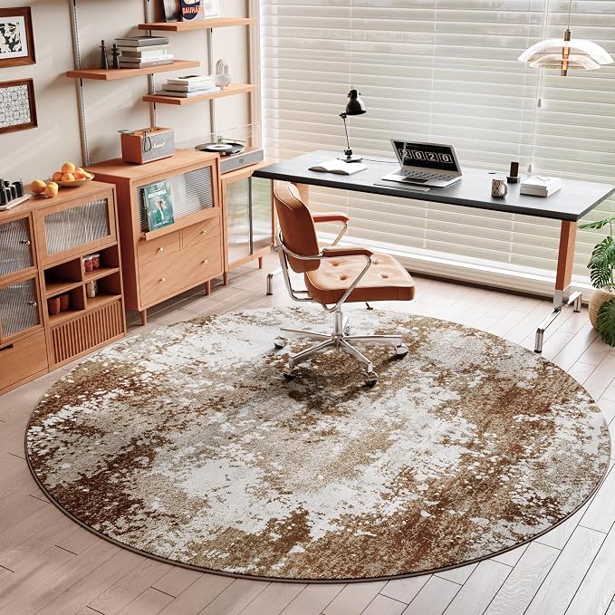Brown Round Rugs 6ft Washable Circle Area Rug - Image 3