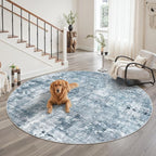 Soalmost 8x8 Blue/Grey Round Rug 8ft Living Room Circle Rug Vintage Round Area - Image 2