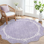 GarveeHome Scalloped Bow Rug for Living Room, 6ft Round Rugs Washable Solid by GarveeHome