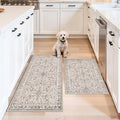 Kitchen Rugs Non-Slip Washable 2 Piece, Modern Boho Low Pile Stain-Resistant by BYYVOORugsforYourHome