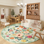 DUKINO Floral Round Rug, 6ft Washable Circle Rug, Non Slip Indoor Low Pile by DUKINO