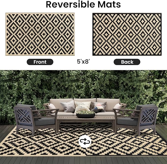 Smiry Waterproof Outdoor Rug 5x8 ft, Reversible Plastic Straw Patio Camping Rugs - Image 3