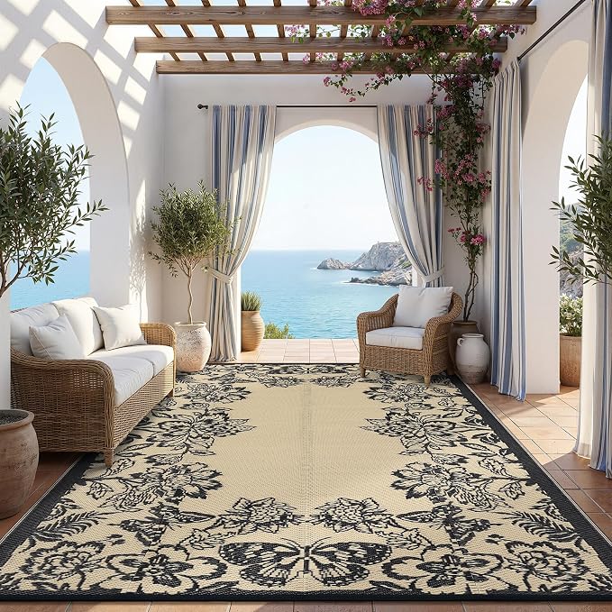 Garvee Outdoor Rugs 9’x12’ Waterproof Reversible Mats, Large Area Plastic Straw by Garvee