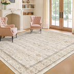 Washable Cream Rug 4x6 for Office, Non Slip Rugs for Kitchen, Low Pile Neutral by HazoHaus
