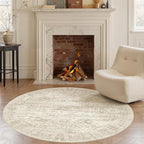 Soalmost 5x5 Beige Round Rug 5ft Living Room Circle Rug Vintage Round Area Rug by Soalmost
