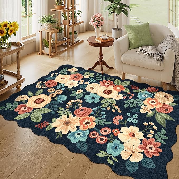 DUKINO 4x6 Area Rug, Floral Non-Slip Indoor Washable Rug by DUKINO