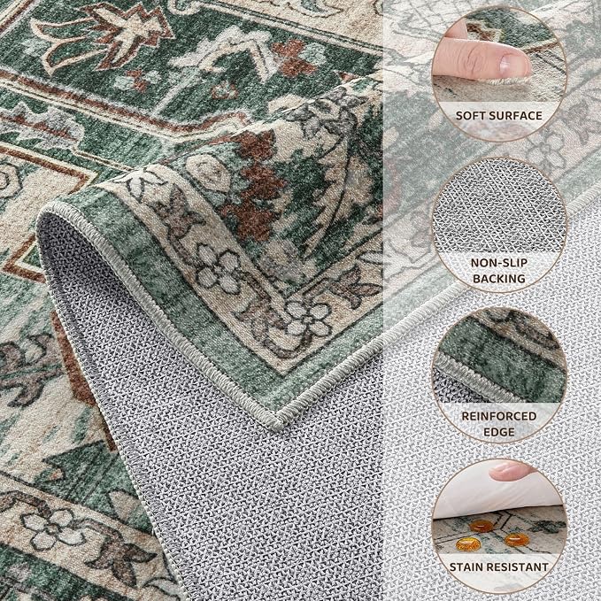 9x12 Area Rugs Living Room: Washable Vintage Rug Large Non-Slip Stain Resistant - Image 2
