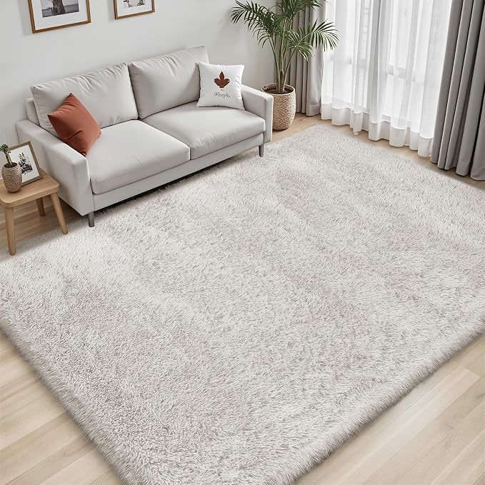 Area Rug for Living Room Bedroom: 5x7 White Soft Fluffy Shag Upgrade Non-Slip - Image 3
