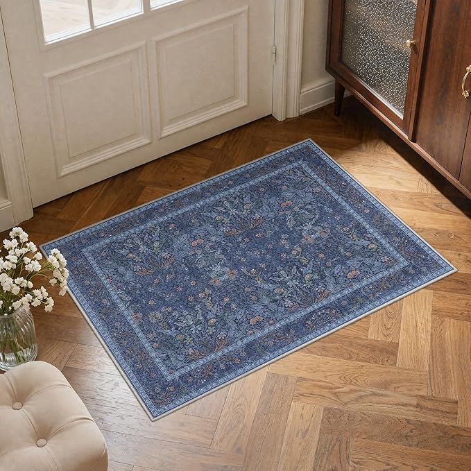 GENIMO 2x5 Runner Rug Non Slip Washable Low Pile, Lightweight Floral Foliage - Image 3