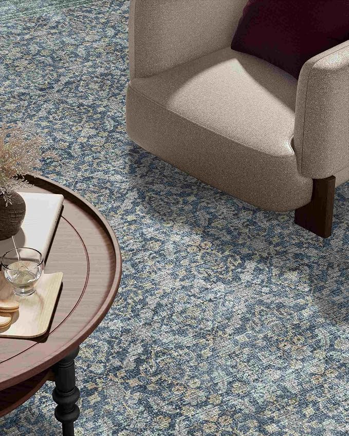 Latte&Fog 5x7 Area Rugs for Living Room, Vintage Blue Washable Rug, Boho Floral - Image 6