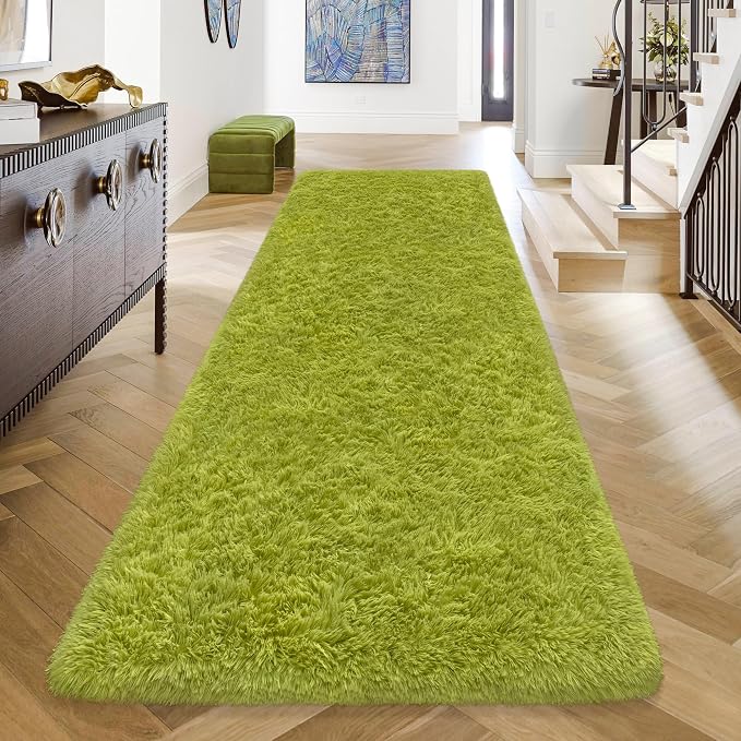 Soft Grass Green Fluffy Rug for Bedroom Living Room, 3x10 ft Fuzzy Green Shag by TENNOLA