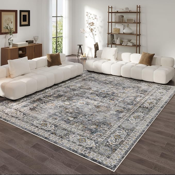Rugcomf 9x12 Rug Washable Boho Soft Large Area Rug Non-Slip Faux Wool Vintage by Rugcomf