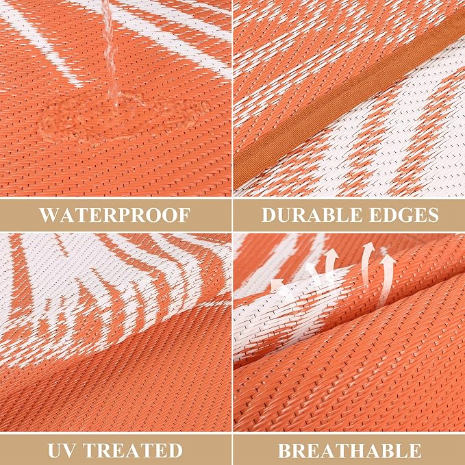Pauwer Waterproof Outdoor Rug 8x10, Reversible Plastic Straw Patio Camping Rug - Image 3