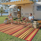 Outdoor Plastic Straw Rug Waterproof Patio 9x12 Red Orange Stripe Mat - Image 3