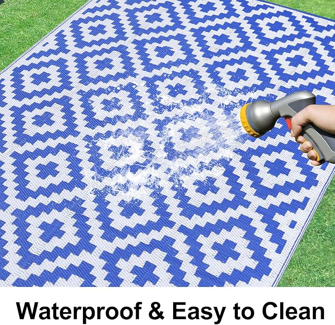 Smiry Waterproof Outdoor Rug 9x12 ft, Reversible Plastic Straw Patio Camping - Image 2