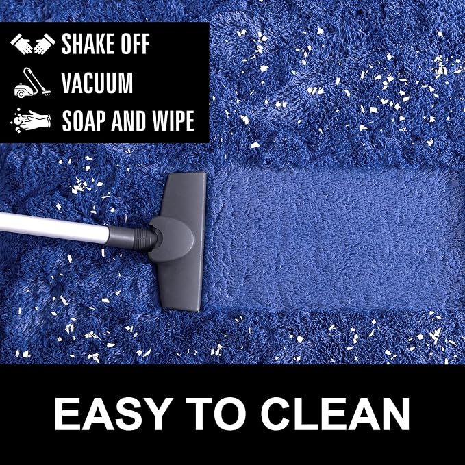 LOCHAS Bedroom Rug 2.6' x 5.3', Light Navy Fluffy Shaggy Area Rug - Image 5