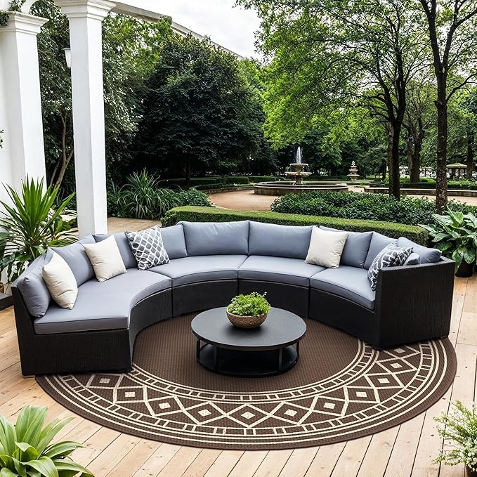 GENIMO Outdoor Rug Waterproof for Patio Decor, Round 10' Foldable Reversible - Image 2