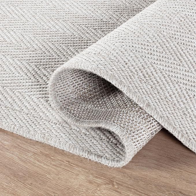 CAMILSON Indoor and Outdoor Runner Rug Off-White Herringbone Seagrass Boho - Image 3