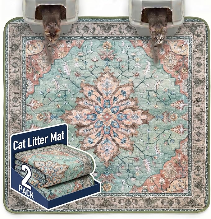 Hompet Cat Litter Mat 2 Pack, 72x72 Large Machine Washable Trapping Mats by Hompet