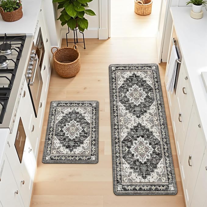 Boho Kitchen Mats for Floor 2 Piece Set Anti Fatigue Cushioned PVC Kitchen Rugs - Image 8
