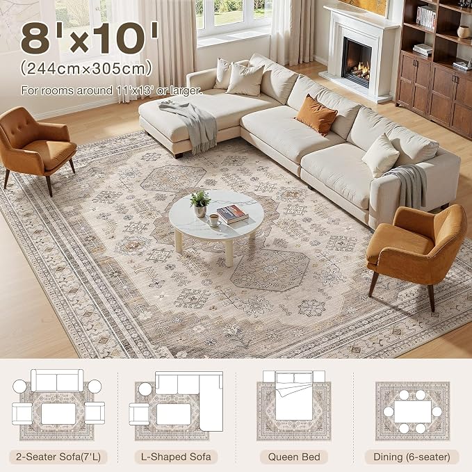 8x10 Washable Area Rug, Large Rugs - Image 5