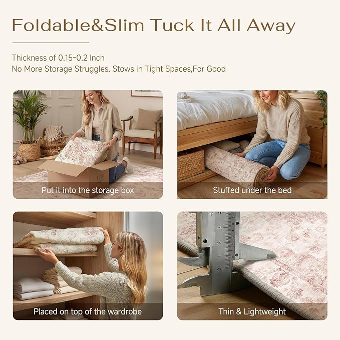 3x4 Washable Neutral Area Rug Pink Vintage Entryway Office Carpet Non-Slip Soft - Image 7