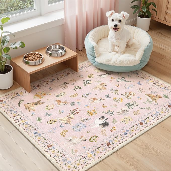 Soalmost 2x3 Dog Rugs for Entryway, Machine Washable Door Mat Animal Floral by Soalmost