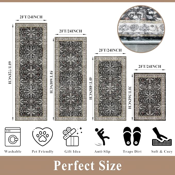 Kitchen Rug Sets 4-Piece with Runner – Washable Non-Slip Floor Mats - Image 2