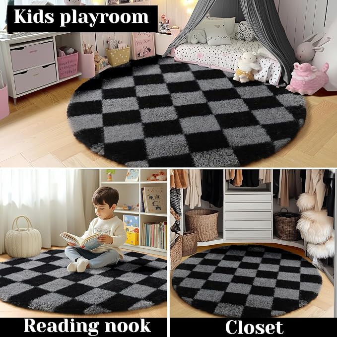 KICMOR Round Rug 4ft for Bedroom, Soft Fluffy Circle Area Rug Cute Fuzzy Shag - Image 7