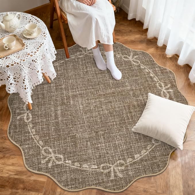 GarveeHome Scalloped Bow Rug for Living Room, 5ft Round Rugs Washable Solid - Image 3