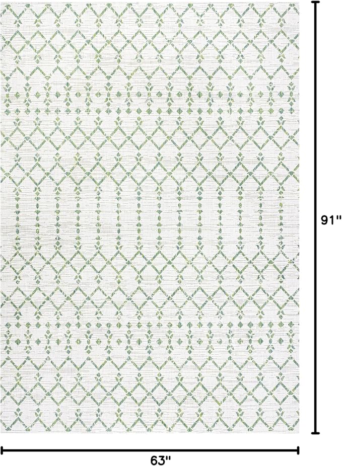 JONATHAN Y Moroccan Geometric Indoor Outdoor Area Rug 5X8 Green/Ivory, Ourika - Image 2