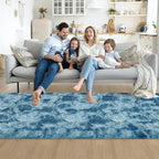 3x10ft Plush High Pile Blue Tie-Dyed Rug Fluffy Soft Runner Bedside Rug - Image 4