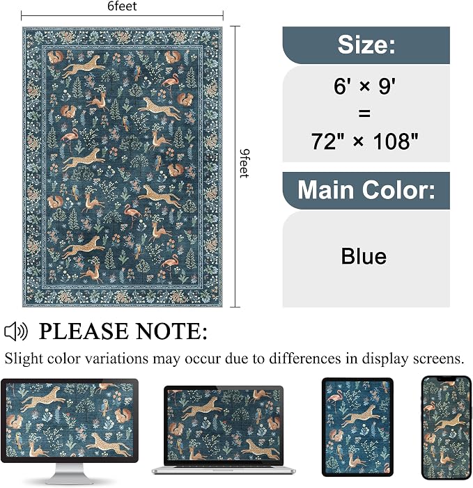 DUKINO 6x9 Rug, Washable Animal Living Room Rug - Image 2