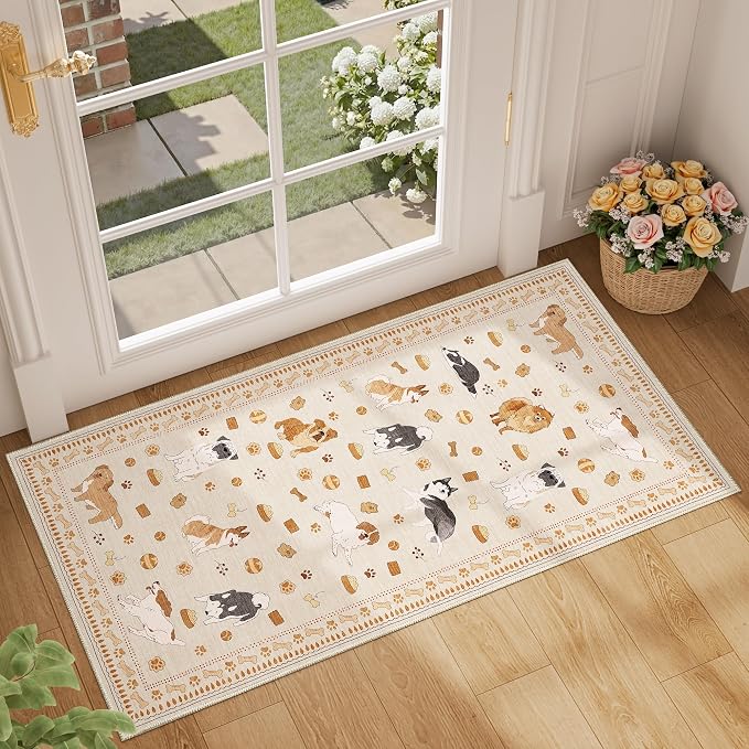DUKINO 2x4 Runner Rug for Entryway, Animal Dog Print Washable Kitchen Rug by DUKINO