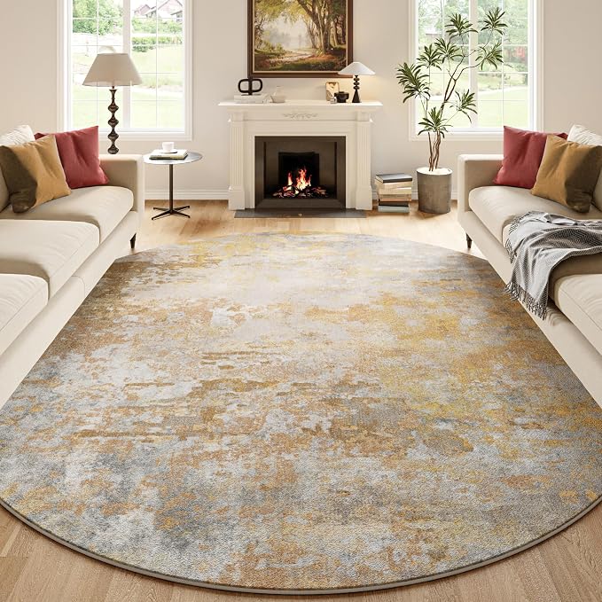 Beige Gold Round Rugs 6ft Washable Circle Area Rug - Image 4
